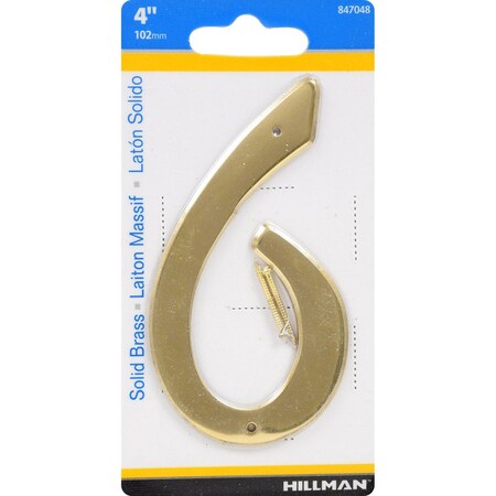 4 In. Gold Brass Nail-On Number 6 1 Pc, 3PK